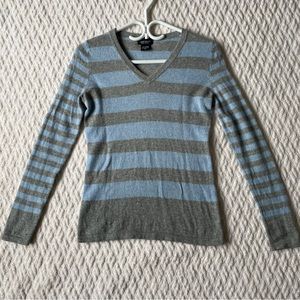 Lord &Taylor 100% Cashmere V Neck Striped Sweater